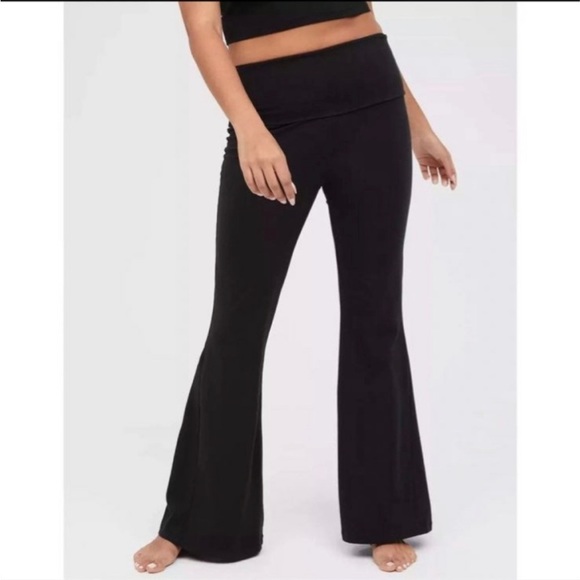 aerie Pants - OFFLINE by Aerie Foldover Super Flare Hi-Rise Leggings Black Medium